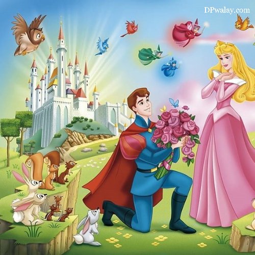 cartoon scene with princess and prince