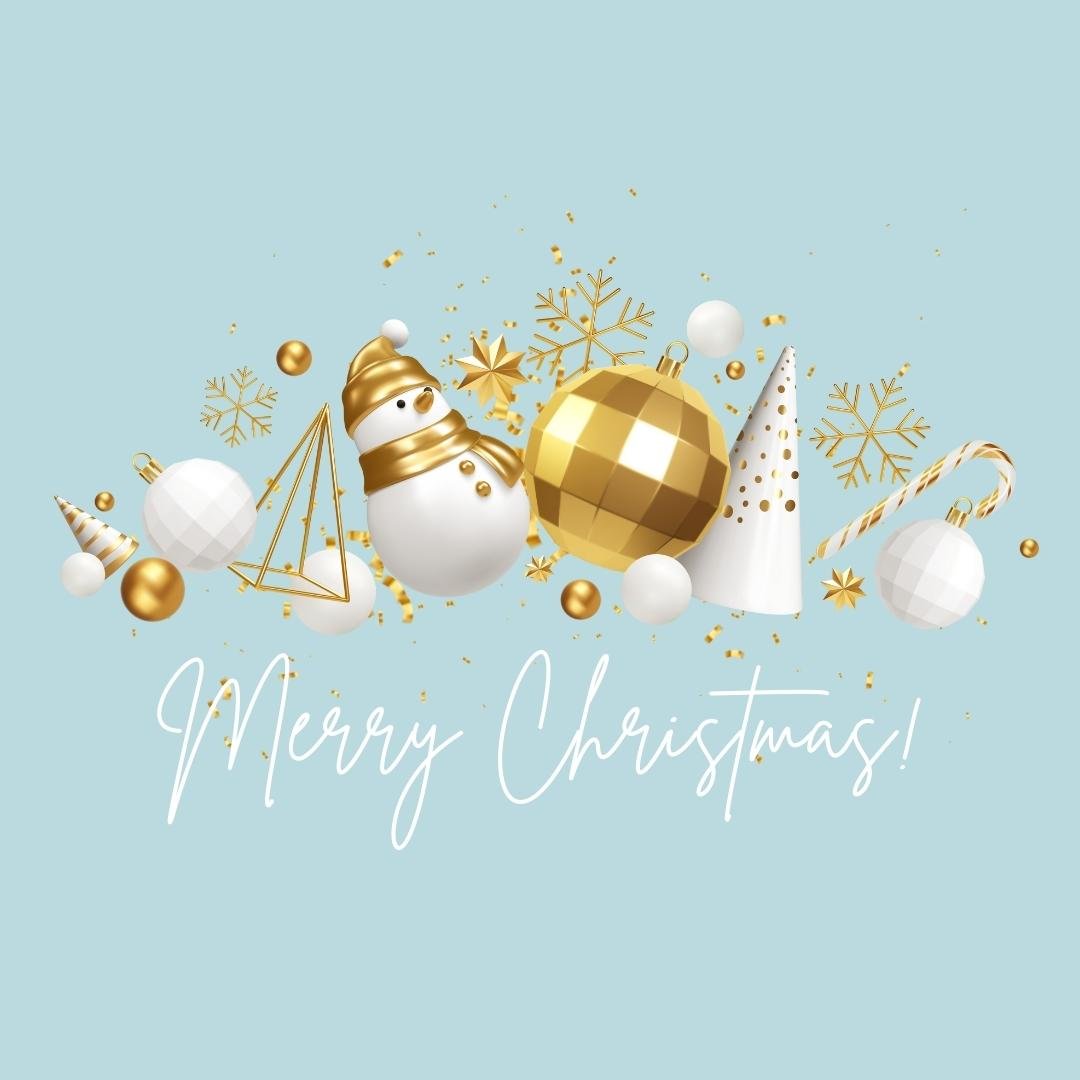 merry christmas background with gold and white decorations