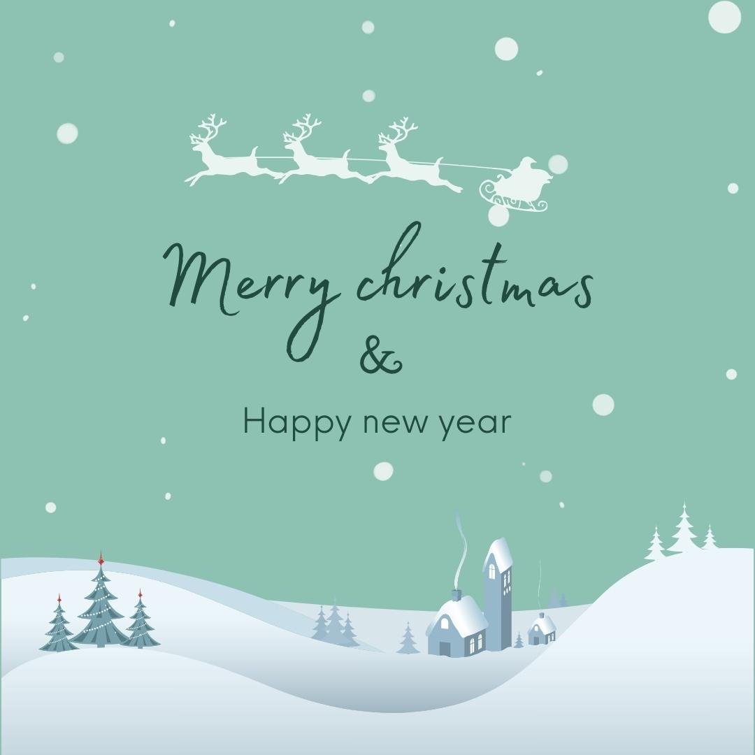 merry christmas card with santclaus and reindeers