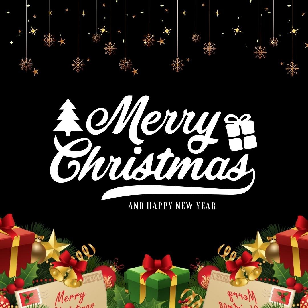 merry christmas greeting card with gift boxes and presents