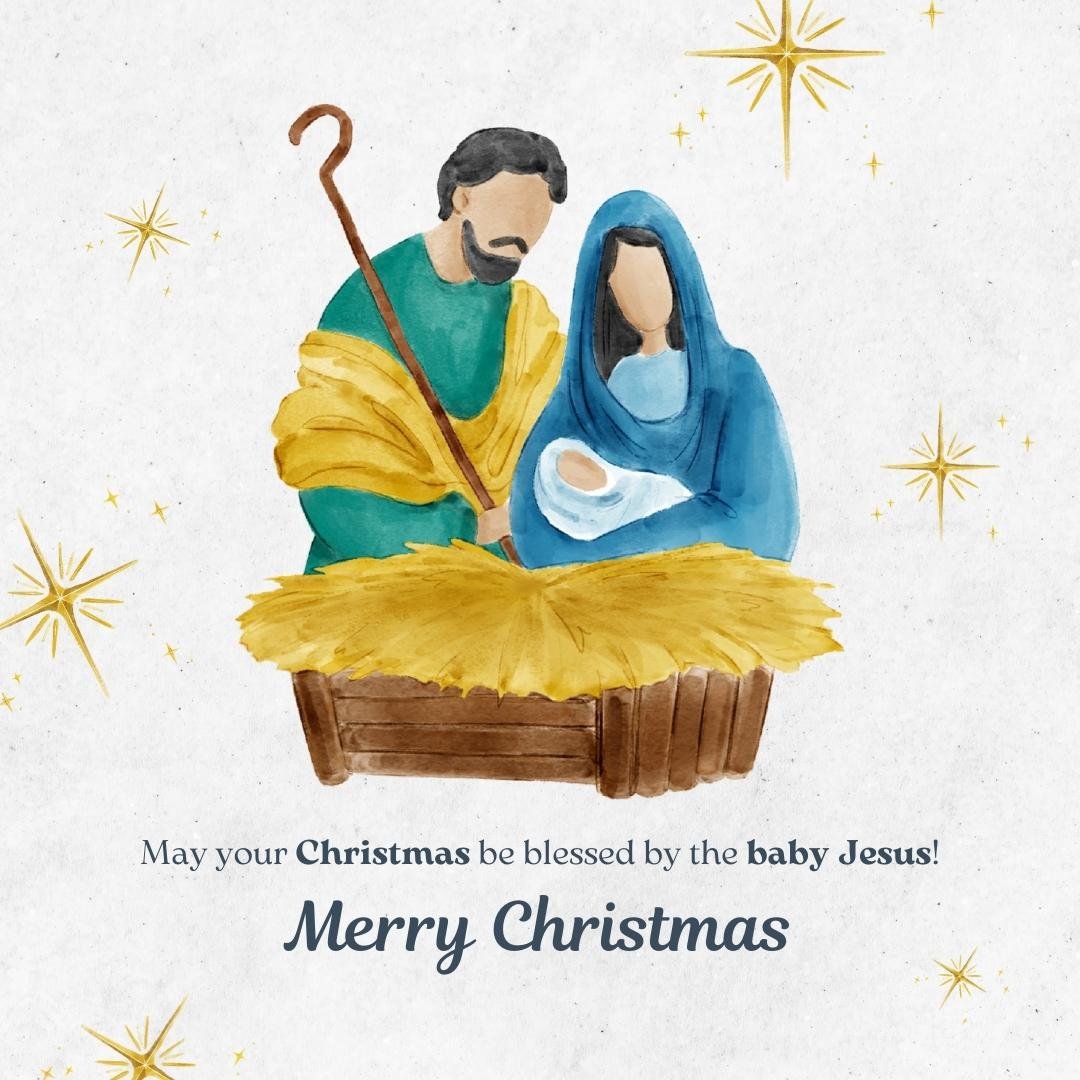 watercolor christmas card with nat scene and baby jesus